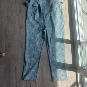 Plaid High-Waisted Pants with Belt